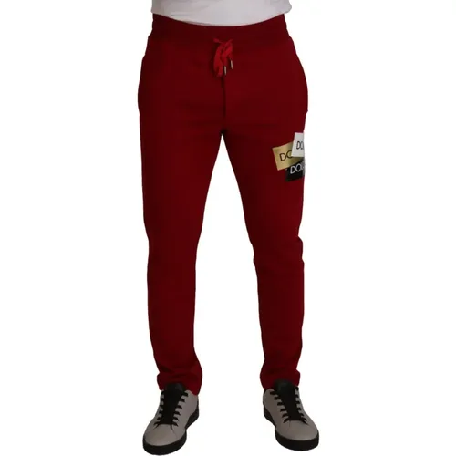 Rote Baumwoll-Logo-Patch-Jogginghose - Dolce & Gabbana - Modalova