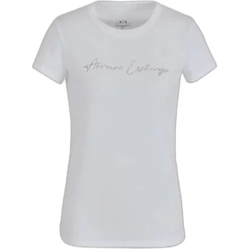 Round Neck T-shirt with Print Design , female, Sizes: XL, S, XS, M, L - Armani Exchange - Modalova