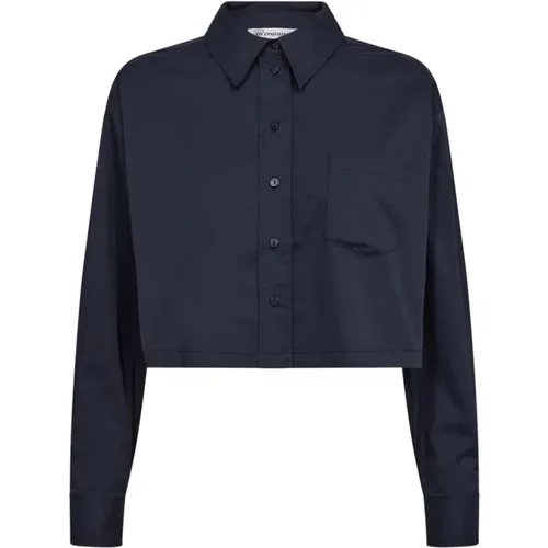 Navy Cottoncc Crisp Crop Shirt Blouse , female, Sizes: L, M, XS - Co'Couture - Modalova