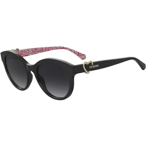 Schwarze Sonnenbrille mit dunkelgrauen Gläsern - Love Moschino - Modalova