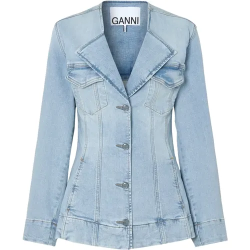 Denim Americana Blau Gewaschene Jacken , Damen, Größe: L - Ganni - Modalova