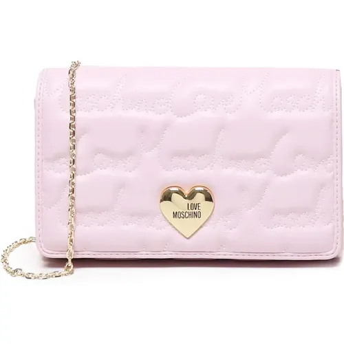 Rosa Gesteppte Schultertasche mit Kette , Damen, Größe: ONE Size - Love Moschino - Modalova