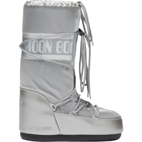 Silver Flat Nylon Winter Boots , female, Sizes: 2 UK - moon boot - Modalova