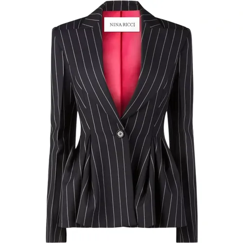 Blauer Pinstripe Peplum Blazer - Nina Ricci - Modalova