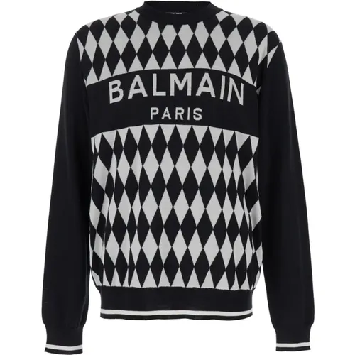 Diamond Jacquard Crewneck Sweater , male, Sizes: L - Balmain - Modalova