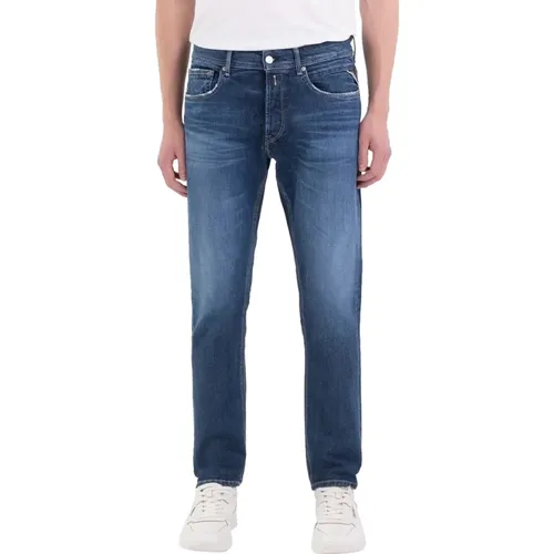Reguläre Denim Jeans Blau Dunkel , Herren, Größe: W38 - Replay - Modalova