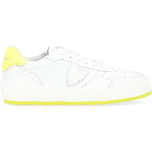 Weiße und Fluoreszierend Gelbe Ledersneaker , Herren, Größe: 44 EU - Philippe Model - Modalova