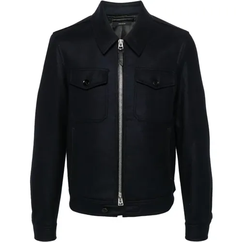 Navy Wool Jacket Classic Style , male, Sizes: L - Tom Ford - Modalova