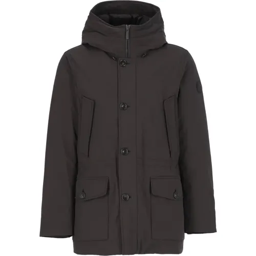 Schwarze Parka mit Kapuze und Logo Patch - Woolrich - Modalova