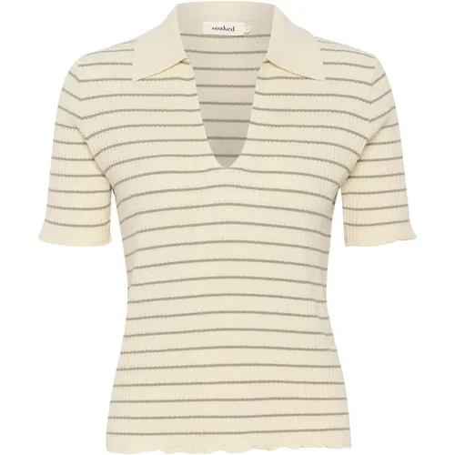 Striped Knit Tee White Shadow , female, Sizes: L, S, 2XL, M - Soaked in Luxury - Modalova