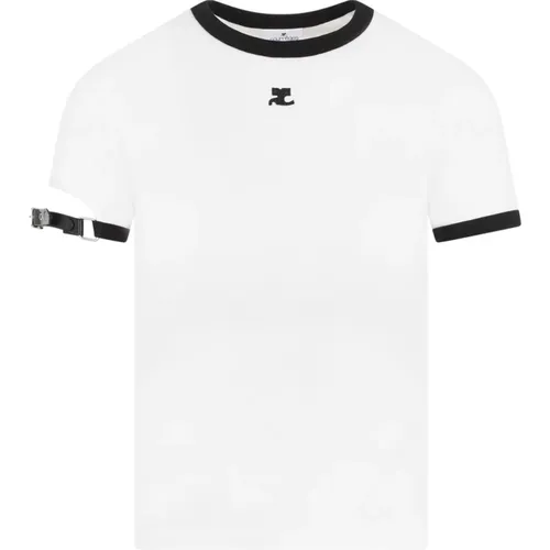 Cotton T-shirt with Buckle Detail , female, Sizes: XS - Courrèges - Modalova