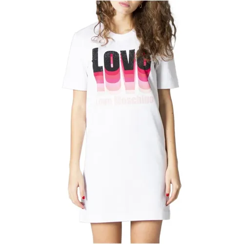 Love Print Short Sleeve Dress , female, Sizes: L - Moschino - Modalova
