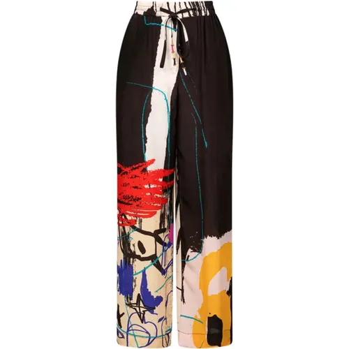 Street Art Satin Pants , female, Sizes: M, XS, S, 2XS - Mes Demoiselles - Modalova