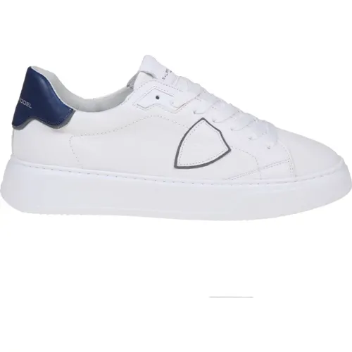 Weiße/Blaue Leder Temple Sneakers , Herren, Größe: 41 EU - Philippe Model - Modalova