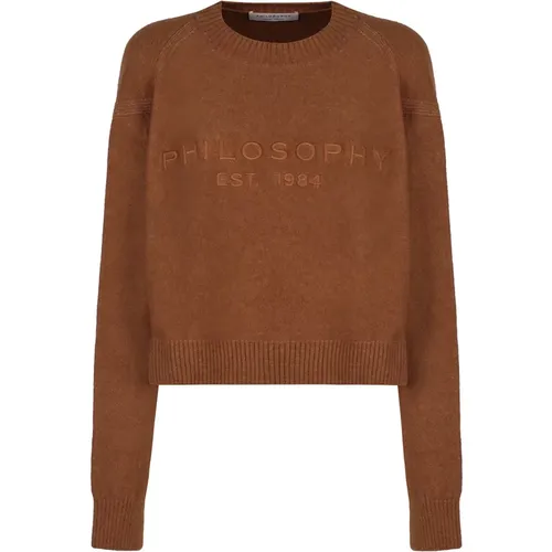 Gerippter Crew-Neck Pullover aus Wollmischung , Damen, Größe: M - Philosophy di Lorenzo Serafini - Modalova