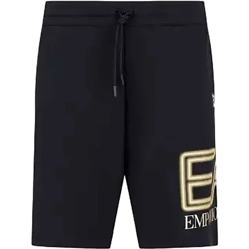 Schwarze Bermuda-Shorts mit elastischem Bund , Herren, Größe: L - Emporio Armani EA7 - Modalova