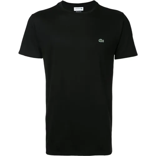 Schwarzes Baumwoll-Rundhals-T-Shirt , Herren, Größe: M - Lacoste - Modalova