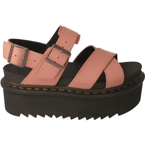 Rosa Leder Flache Sandalen , Damen, Größe: 37 EU - Dr. Martens - Modalova