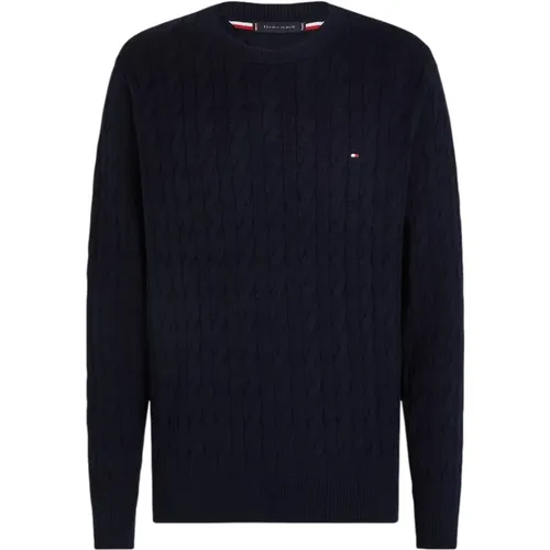 Blauer Pullover Geflochtene Strick Rundhalsausschnitt , Herren, Größe: XL - Tommy Hilfiger - Modalova