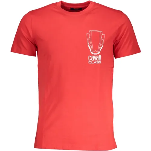 Rotes T-Shirt mit kurzem Ärmel und Logo-Druck , Herren, Größe: L - Cavalli Class - Modalova