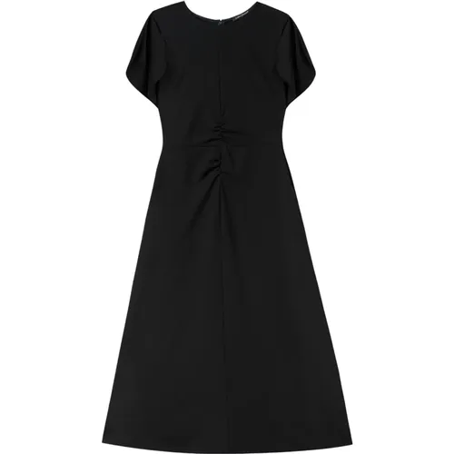Elegant Crepe Midi Dress with Draped Sleeves and Ruffles , female, Sizes: M, XL, L, 2XL, S - LUISA CERANO - Modalova