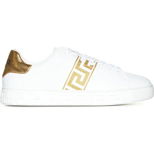 Weiße Gold-Ton Sneakers mit Greca-Motiv , Herren, Größe: 42 EU - Versace - Modalova