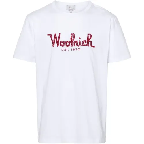 Besticktes Logo Crew Neck T-shirts und Polos , Herren, Größe: L - Woolrich - Modalova