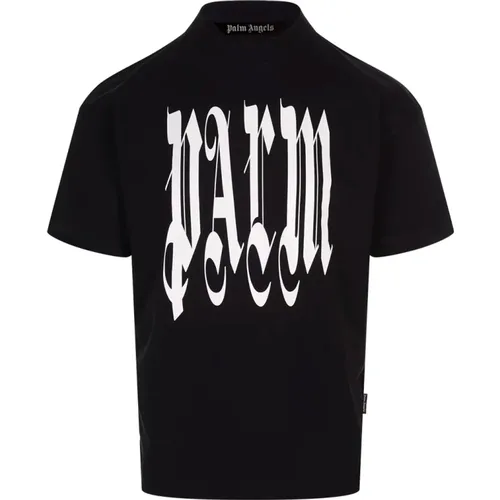 Schwarzes Gothic-Logo-Print T-Shirt , Herren, Größe: S - Palm Angels - Modalova