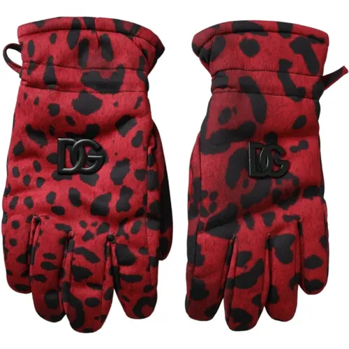 Leopard Logo Wrist Length Gloves , unisex, Sizes: M - Dolce & Gabbana - Modalova