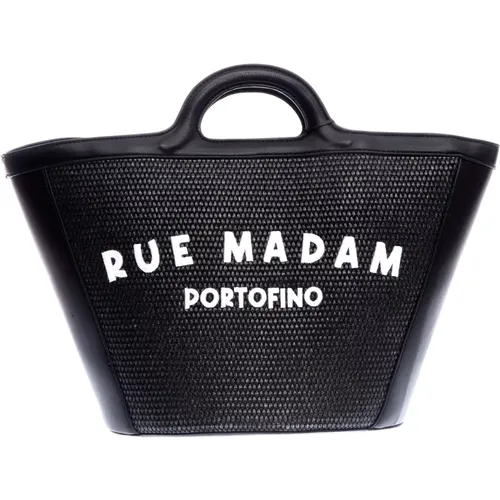 Schwarze Raffia und Leder Einkaufstasche , Damen, Größe: ONE Size - Rue Madam - Modalova