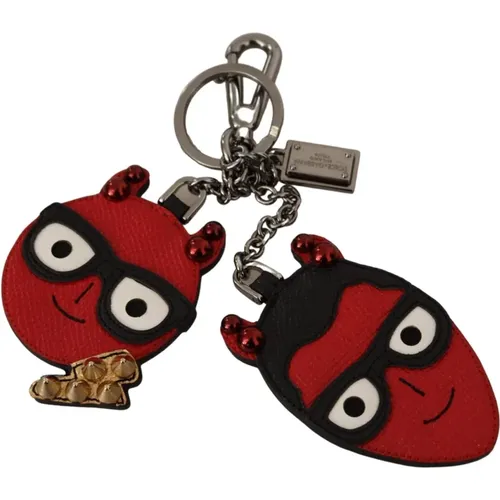 Roter Leder Schlüsselanhänger mit Teufel - Dolce & Gabbana - Modalova