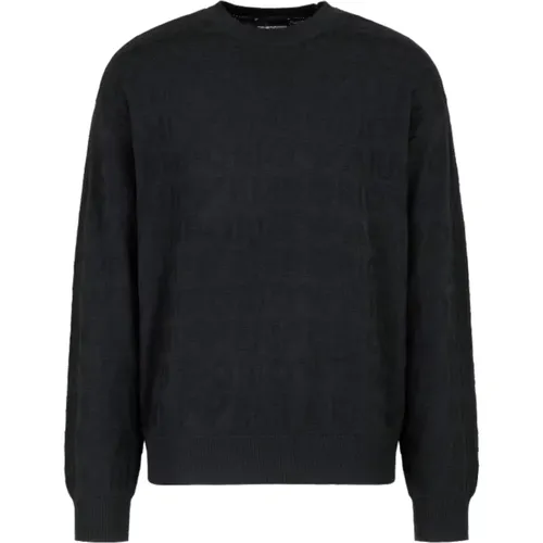 Schwarzer Wollpullover mit Links-Motiv , Herren, Größe: XL - Emporio Armani - Modalova