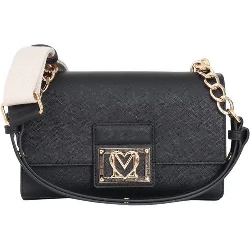 Schwarze Damenhandtasche mit goldener Metall-Logo-Plakette - Love Moschino - Modalova