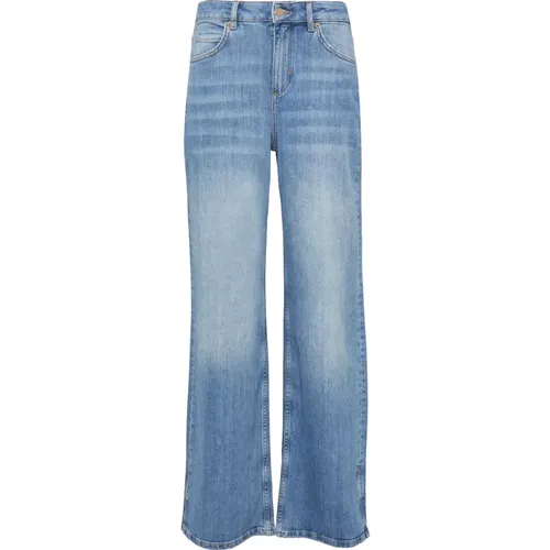 Wide-Leg Slit Hem Jeans , Damen, Größe: XS - comma - Modalova