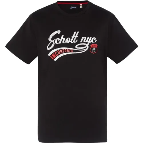 Baumwoll-Signatur T-Shirt - Schwarz , Herren, Größe: L - Schott NYC - Modalova