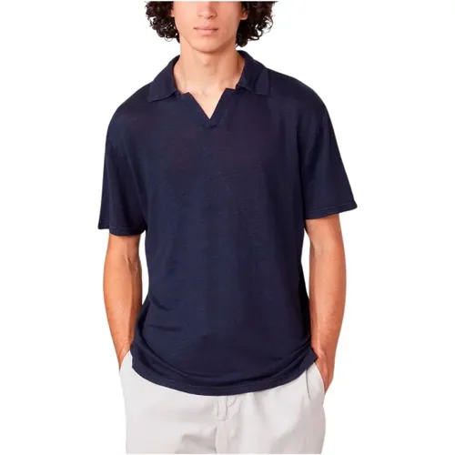 Navy Linen Polo Shirt - Officine Générale - Modalova