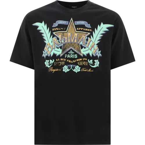 Western T-Shirt aus 100% Baumwolle , Herren, Größe: S - Balmain - Modalova