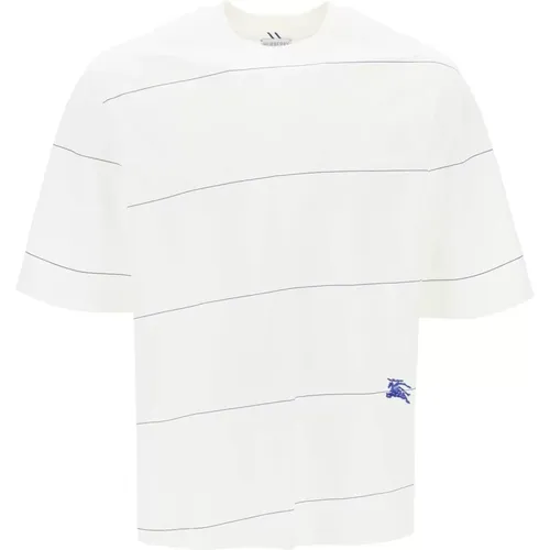 Striped t-shirt with ekd embroidery , male, Sizes: 2XS, S, M, XL - Burberry - Modalova