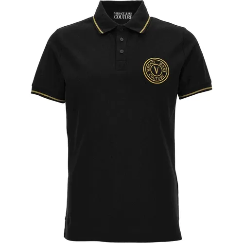 Schwarzes Poloshirt , Herren, Größe: S - Versace Jeans Couture - Modalova