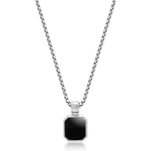 Silver Necklace with Square Matte Onyx Pendant , male, Sizes: ONE SIZE - Nialaya - Modalova