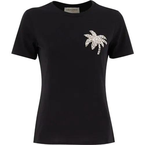 Embroidered Cotton T-shirt , female, Sizes: S, M, XL, L - Ermanno Scervino - Modalova