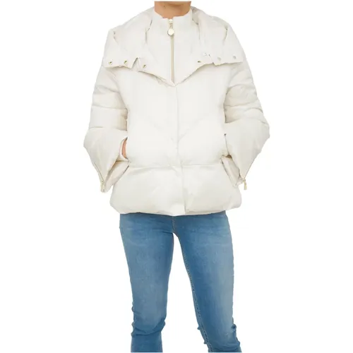 Kurze Weiße Satin Steppjacke , Damen, Größe: XS - Nenette - Modalova