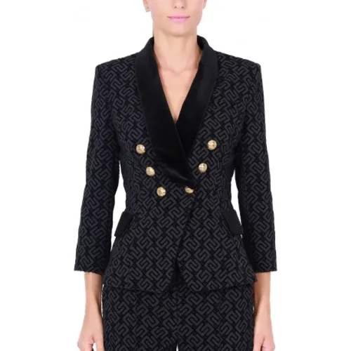 Double-breasted Flocked Blazer, - Size 44 , female, Sizes: M - Elisabetta Franchi - Modalova