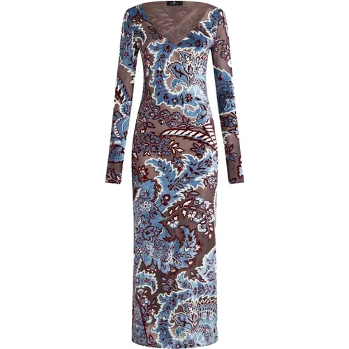 Clear Blue Floral Paisley Velvet Dress , female, Sizes: M - ETRO - Modalova