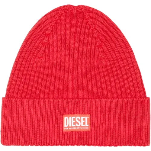 Gerippte Beanie-Mütze mit Logo-Aufnäher - Diesel - Modalova