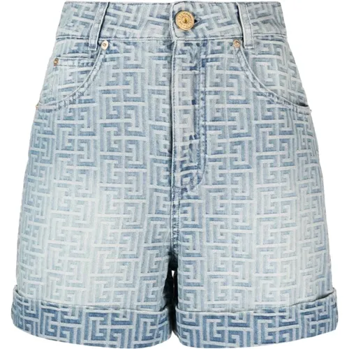 Monogram Print Denim Shorts , female, Sizes: XS, S - Balmain - Modalova