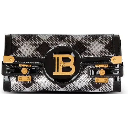 B-Buzz Pouch 23 with gingham sequins and patent leather , female, Sizes: ONE SIZE - Balmain - Modalova