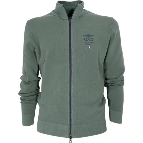 Grüner Baumwoll Full Zip Pullover Ma1393 , Herren, Größe: 3XL - aeronautica militare - Modalova