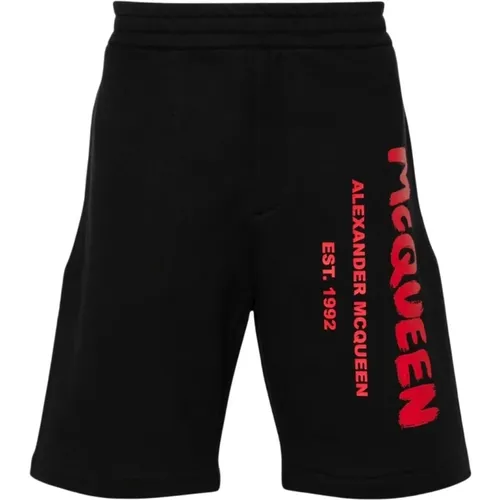 Schwarze Jersey-Shorts mit Italienischem Druck , Herren, Größe: M - alexander mcqueen - Modalova