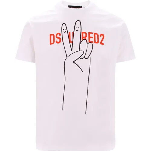 Stilvolles Weißes Baumwoll-T-Shirt mit Logo-Print,T-Shirts - Dsquared2 - Modalova